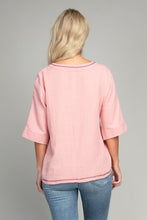 Load image into Gallery viewer, Nuvi Apparel Pocket v neck top with contrast stitch