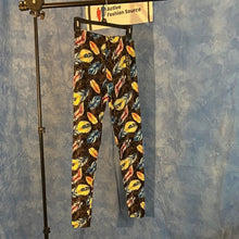 Load image into Gallery viewer, Soft Leggings with Blue and Yellow Feather Pattern, Size 2-12, 15J-L025