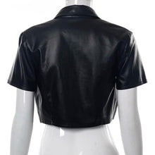 Load image into Gallery viewer, PU Leather Button Down Short Sleeve Crop Top, MEDIUM, 8O146T006