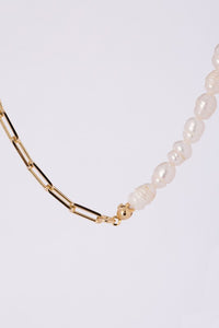 Lilou Natural pearl chain bracelet, necklace set - gold