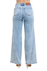 High Waist Wide Leg Jeans with Skewed Inseam Back