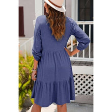 Load image into Gallery viewer, V Neck Button Down Ruffle Tiered Cute Swing Mini Dress, LARGE, 15E-161D001