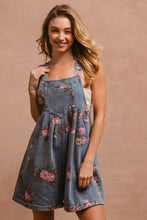 Load image into Gallery viewer, BiBi Flower Printed Wide Strap Denim Overalls