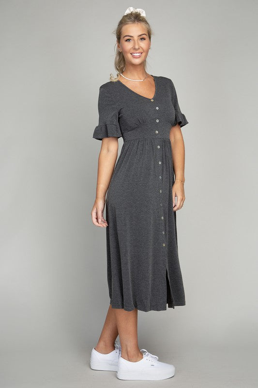 Nuvi Apparel Button Trim Knit Midi Dress