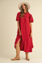 Load image into Gallery viewer, Annie Wear Mineral Washed Button Down Puff Sleeve Shirt Dress
