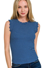 Load image into Gallery viewer, Ribbed Ruffle Trim Sleeveless Top Front