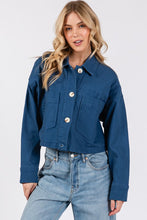 Load image into Gallery viewer, bytos Button Down Cropped Denim Jacket with Patch Pockets