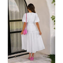 Load image into Gallery viewer, V Neck Maxi Smocked Long Formal A-Line Dress, SMALL, 1G-142D013