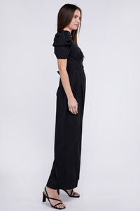 Nuvi Apparel V Neck Puff Sleevw Jumpsuit