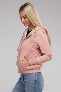 Ambiance Apparel Fuzzy Trim Zip-Up Crop Hoodie