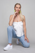 Load image into Gallery viewer, Nuvi Apparel Frill Trim Drawstring Front Tube Top