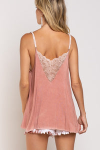 POL V-camisole Tank with Lace on Front