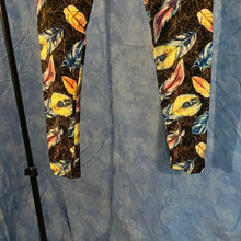 Load image into Gallery viewer, Soft Leggings with Blue and Yellow Feather Pattern, Size 2-12, 15J-L025