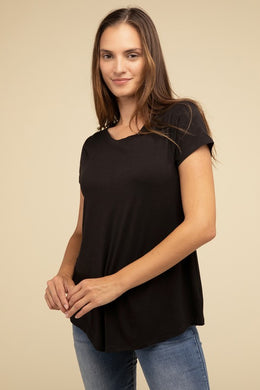 ZENANA Round Hem Rayon Short Sleeve Top