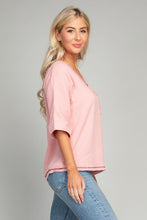 Load image into Gallery viewer, Nuvi Apparel Pocket v neck top with contrast stitch