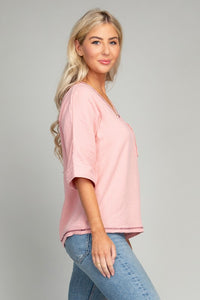 Nuvi Apparel Pocket v neck top with contrast stitch