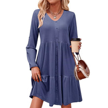Load image into Gallery viewer, V Neck Button Down Ruffle Tiered Cute Swing Mini Dress, LARGE, 15E-161D001