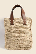 Load image into Gallery viewer, Faux Leather Handle Straw Braided Handbag