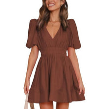 Load image into Gallery viewer, Puff Short Sleeve Sexy V Neck Elastic High Waist Flowy Dress, LARGE, 3K-167D004