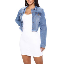 Load image into Gallery viewer, Distressed Frayed Ladies Ripped Stretchy Jacket, 22G-196T011