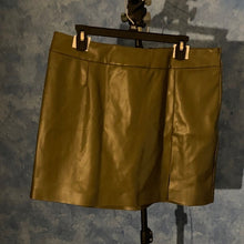 Load image into Gallery viewer, Stylish Dark Olive Faux Leather Mini Skirt, L, 2G-1312
