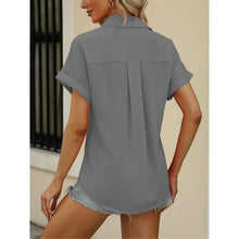 Load image into Gallery viewer, V Neck Collared Button Down Shirt, Size XS, 21F-197T002