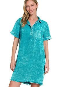 Tencel Mineral Washed Collared Shirts Dress
