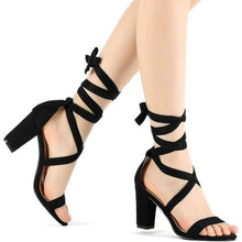 Load image into Gallery viewer, Allegra K Women's Lace Up Block Heels Black Sandals, 9.5, 21A-189S004