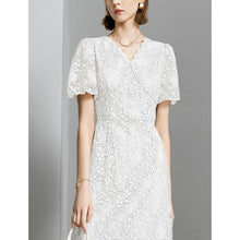 Load image into Gallery viewer, Lace Floral V-Neck Dress Puff Sleeves and Back Zipper, SIZE XL, 18H-1313D002