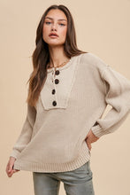 Load image into Gallery viewer, Annie Wear Half Button Ribbed Hem Sweater