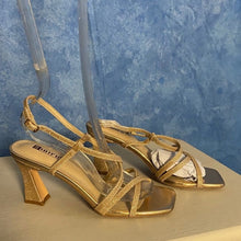 Load image into Gallery viewer, IDIFU Gold Glitter Strappy Heels, sz 7.5, SL4-1503S005