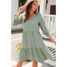 Load image into Gallery viewer, V Neck Button Up Long Sleeve Empire Waist Tiered Mini Dress, 2XL, 5H-138D006