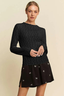Long Sleeve Sheer Small Embroidered Bows Lace Top Front
