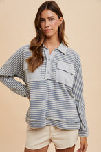 Load image into Gallery viewer, Annie Wear Striped Button Detail Long Sleeve Polo Top