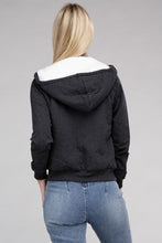 Load image into Gallery viewer, Ambiance Apparel Fuzzy Trim Zip-Up Crop Hoodie