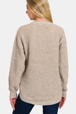 Zenana High Low Long Sleeve Waffle Sweater