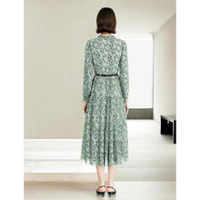 Load image into Gallery viewer, Vintage Floral Print Long Sleeve Dress, Lace Collar V-Neck Design, 18H-1313D001