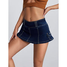 Load image into Gallery viewer, Casual A Line Flare Jean Denim Mini Skirt Skort With Pocket, Large, 7L-193B001
