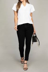 Nuvi Apparel Embroidered eyelet blouse with ruffle