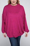 ZENANA Plus Oversized Round Neck Raw Seam Melange Sweater