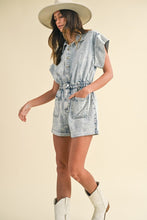 Load image into Gallery viewer, Annie Wear Elastic Waistband Short Sleeve Denim Romper