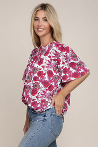 Nuvi Apparel Flutter Sleeve Floral Top