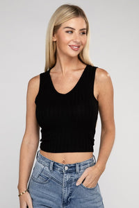 ZENANA Ribbed Scoop Neck Cropped Sleeveless Top