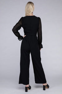 Nuvi Apparel Sheer sleeve and Wide leg Jumpsuit