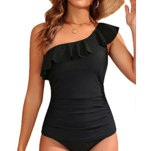 Load image into Gallery viewer, One Shoulder Black Tankini Top, Medium, 22L-197Swim003