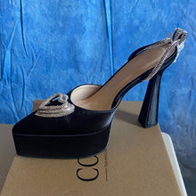 Load image into Gallery viewer, Elegant Black Platform Heels with Rhinestone Detail sz 9.5, SL3-136s001