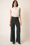 Mittoshop Wide Leg High Waist Pants with Cargo Pockets