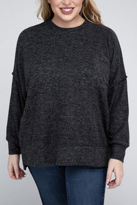 ZENANA Plus Brushed Melange Drop Shoulder Sweater