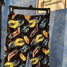 Load image into Gallery viewer, Soft Leggings with Blue and Yellow Feather Pattern, Size 2-12, 15J-L025