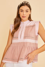 Load image into Gallery viewer, Annie Wear Contrast Trim Peplum Button Detail Blouse